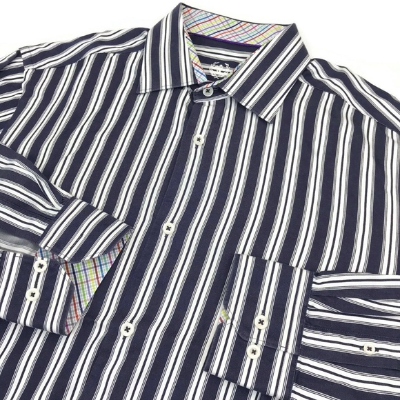 Bugatchi Uomo Striped Shirt 16 - 34/35 Flip Cuffs - Picture 6 of 8